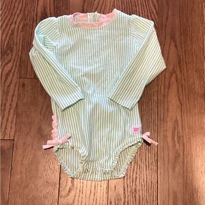 Ruffle Butts Mint and Pink Striped Kids Swim One Piece